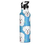 Cute Puppy Dogs - Botella de agua ligera y reutilizable con pajilla, aislamiento al vacío de doble pared para viajes, camping, bicicleta