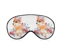 Cute Puppy Flowers Sleep Mask Acuarela Valentines Blindfold para dormir Elástico Blackout Eye Mask Cover para el sueño de toda la noche Viajes y siesta
