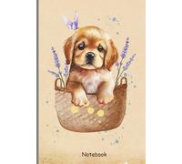 Cute Puppy in Basket Watercolor Notebook: Adorable Dog Journal with Lavender and Butterfly - 120 Lined Pages, 6x9