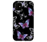Cute Purple and Blue Butterfly Pattern Nature On Black Carcasa para iPhone 11