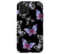 Cute Purple and Blue Butterfly Pattern Nature On Black Carcasa para iPhone 11 Pro
