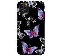 Cute Purple and Blue Butterfly Pattern Nature On Black Carcasa para iPhone 11 Pro MAX
