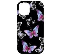 Cute Purple and Blue Butterfly Pattern Nature On Black Carcasa para iPhone 12/12 Pro