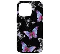 Cute Purple and Blue Butterfly Pattern Nature On Black Carcasa para iPhone 13 Pro