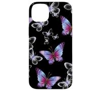 Cute Purple and Blue Butterfly Pattern Nature On Black Carcasa para iPhone 14 Plus