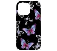 Cute Purple and Blue Butterfly Pattern Nature On Black Carcasa para iPhone 14 Pro MAX