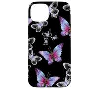 Cute Purple and Blue Butterfly Pattern Nature On Black Carcasa para iPhone 15 Plus