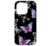 Cute Purple and Blue Butterfly Pattern Nature On Black Carcasa para iPhone 15 Pro