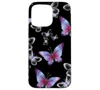 Cute Purple and Blue Butterfly Pattern Nature On Black Carcasa para iPhone 15 Pro MAX