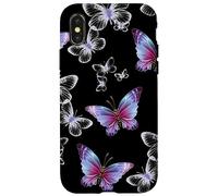 Cute Purple and Blue Butterfly Pattern Nature On Black Carcasa para iPhone X/XS