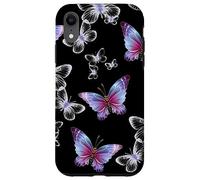 Cute Purple and Blue Butterfly Pattern Nature On Black Carcasa para iPhone XR