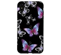 Cute Purple and Blue Butterfly Pattern Nature On Black Carcasa para iPhone XS MAX