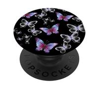 Cute Purple and Blue Butterfly Pattern Nature On Black PopSockets PopGrip Adhesivo