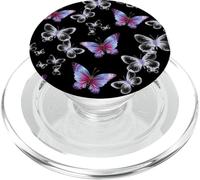Cute Purple and Blue Butterfly Pattern Nature On Black PopSockets PopGrip para MagSafe
