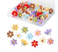 Cute Push Pins - 50 Pieces with Metal Tips, Colorful Flower Decorative Thumbtacks, Durable Steel Point, Worry-less Secure Holding, for Cork Bulletin Board Calendar, Neat Organization Feature