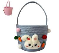 Cute Rabbit Easter Basket, Soft Durable Woven Rabbit Themed Basket for Egg Seek, Lightweight Personalized Easter Baskets with Handle for Candy Storage,Holiday Table Decorations