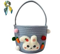 Cute Rabbit Easter Basket with Handle,Soft & Durable Woven Bunny Themed Easter Basket,Lightweight Seasonal Activity Accessory,for Egg Hunts ＆ Candy Storage,Holiday Table Decorations (Blue)