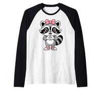 Cute Raccoon Coquette Bow Retro Common Raccoon Kids Girls Camiseta Manga Raglan