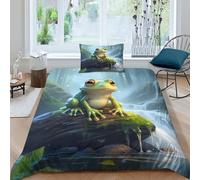 Cute Rana Juego Sábanas De Cama Microfibra Juego De Funda De Edredón Poliéster ranaFunda Nórdica Sábana Encimera Funda De Almohada, Bedding Set Lavable Single（135x200cm）