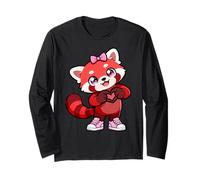 Cute Red Panda Coquette Bow Retro Red Panda Kids Girls Manga Larga