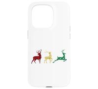 Cute Reindeers Buffalo Plaid Snowflakes Green Red Golden Carcasa para iPhone 15 Pro