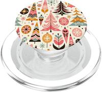 Cute Retro Christmas Pattern Tree and Snowflakes Pastel Pink PopSockets PopGrip para MagSafe