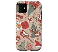 Cute Retro Christmas Pattern Tree Smiling Groovy Music Beige Carcasa para iPhone 11