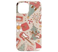 Cute Retro Christmas Pattern Tree Smiling Groovy Music Beige Carcasa para iPhone 15