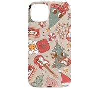 Cute Retro Christmas Pattern Tree Smiling Groovy Music Beige Carcasa para iPhone 15 Plus