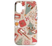 Cute Retro Christmas Pattern Tree Smiling Groovy Music Beige Carcasa para iPhone 16