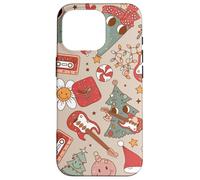Cute Retro Christmas Pattern Tree Smiling Groovy Music Beige Carcasa para iPhone 16 Pro