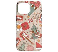 Cute Retro Christmas Pattern Tree Smiling Groovy Music Beige Carcasa para iPhone 16 Pro MAX