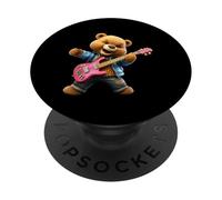Cute Rock Bear Tocando música de Guitarra eléctrica Rosa PopSockets PopGrip Adhesivo