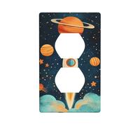 Cute Rocket Ship in The Space - Cubierta decorativa para interruptor de luz, 1 banda, placa de pared para cocina, baño, tamaño 7 x 11,4 cm