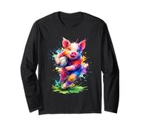 Cute Rugby Pig Running with Ball Manga Larga
