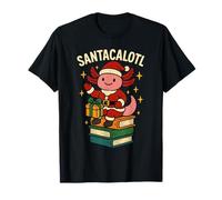 Cute Santacalotl Santa Claus Axolotl Reading Books Christmas Camiseta