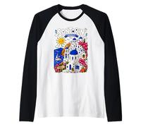 Cute Santorini Grecia Viajes Vacaciones Isla Griega Camiseta Manga Raglan