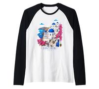 Cute Santorini Island Greek Village Grecia Viajes Vacaciones Camiseta Manga Raglan