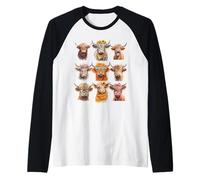 Cute Scottish Highland Cow Pattern For Teacher Cow Lovers Camiseta Manga Raglan