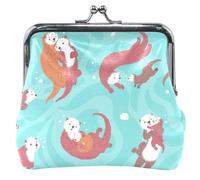 Cute Sea Otters Blue - cartera de piel para mujer, diseño con hebilla de beso y cambio de cartera para niñas, Bonitas nutrias marinas azules, UNITALLA, Bonitas nutrias marinas azules, UNITALLA