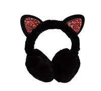 Cute Sequin Plush Cat Ear Earmuffs Women Earflap Warmers Outdoor Fluffy Headband Cover(Black)
