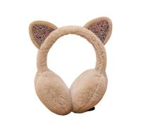 Cute Sequin Plush Cat Ear Earmuffs Women Earflap Warmers Outdoor Fluffy Headband Cover(Khaki)