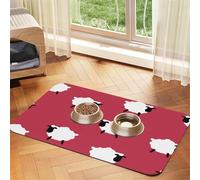 Cute Sheep Cartoon White Sheep Red Printed,Waterproof Pet Feeding Mat,PU Leather Placemats for Cat Dog Water Bowl,Food Mats,30x45cm