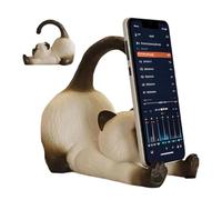Cute Siamese Cat Phone Stand - Handmade Resin Cat Statue & Paw Desktop Phon