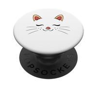 Cute Sleepy Cat Face Adorable Feline Kitty Lover PopSockets PopGrip Adhesivo