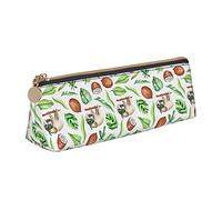 Cute Sloth Coconut Leaves Estuche para lápices Bolsa de cosméticos Estuche para bolígrafos Triángulo de cuero Bolsa de almacenamiento con cremallera Organizador de papelería para adultos Oficina