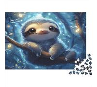 Cute Sloth Hanging-Fantasy Forest Illustration Puzzle for Adults 14-99 Years A Sloth on A Glowing Branch Educational Game for Home Decor & Gifts 52x38cm/1000pcs