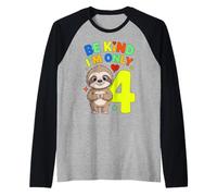 Cute Sloth I'm Only 4 Funny Fourth Birthday Camiseta Manga Raglan