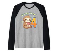 Cute Sloth I'm Only 4 Funny Fourth Birthday Camiseta Manga Raglan
