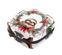 Cute Sloth in Merry Christmas Wreath Period Bags for School Sanitary Napkin Storage Purse for Women Zipper Menstrual Cup Pouch
